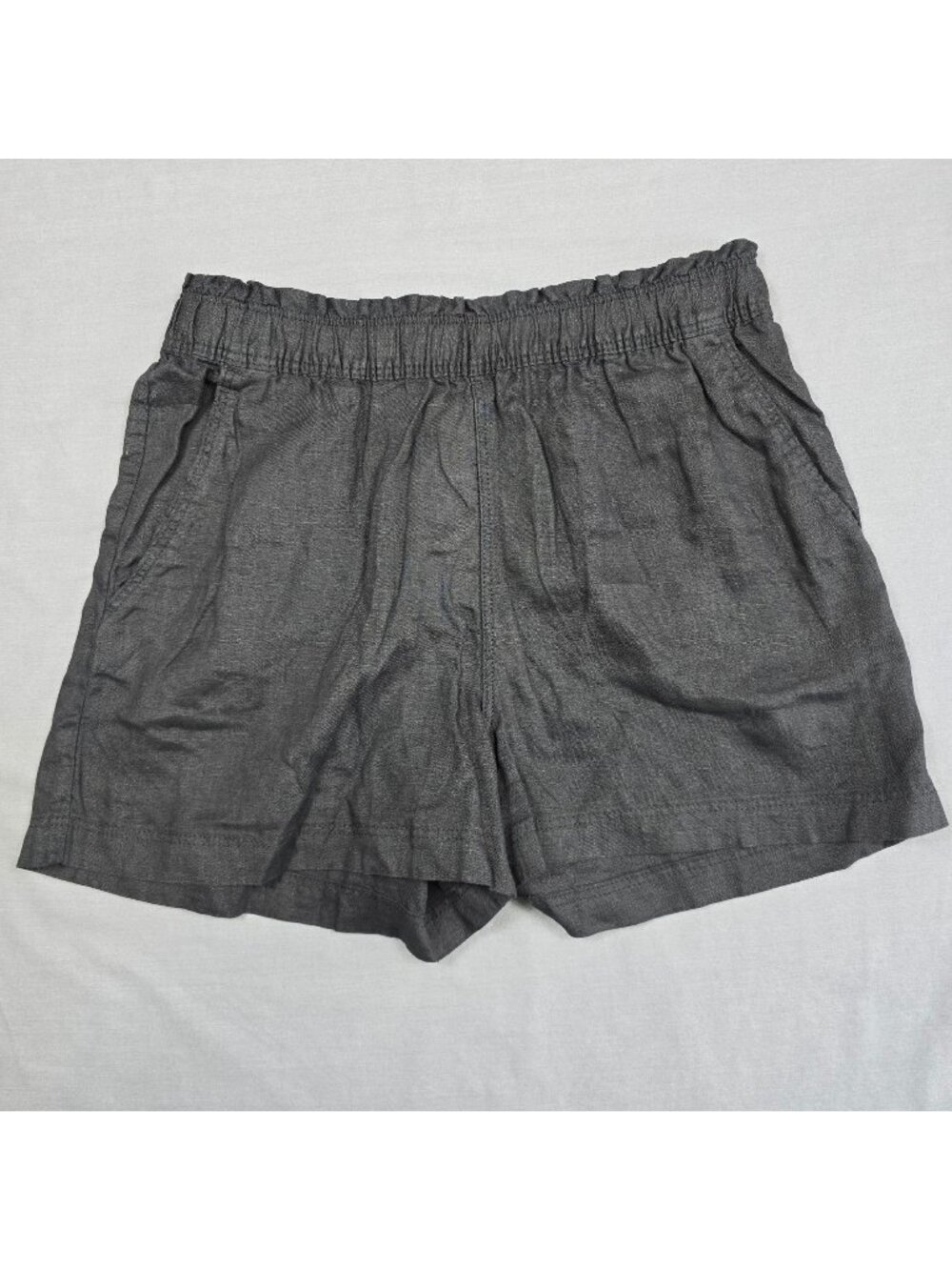 H&M Womens Natural 100% Linen Elastic Waist Shorts Black M NEW